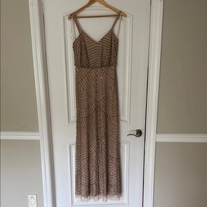 Adrianna Papell Long Beaded Gown - Champagne/Gold